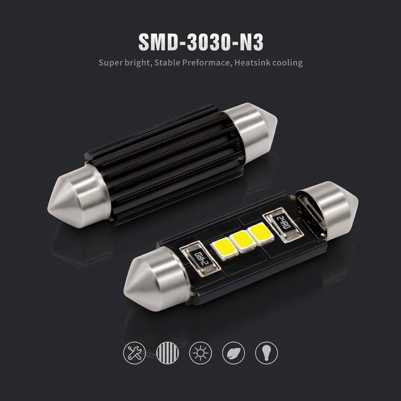 SIR IUS LED مصابيح LED SIR IUS N3 578 بيضاء نقية فائقة السطوع LED فستون 300 لومن شريحة 3030 لداخل السيارة والشاحنة أضواء القبة والخريطة والباب وأضواء المجاملة 1.72 بوصة 41 مم 211-2 212-2 569 حجم عبوة من 6 - Image 2